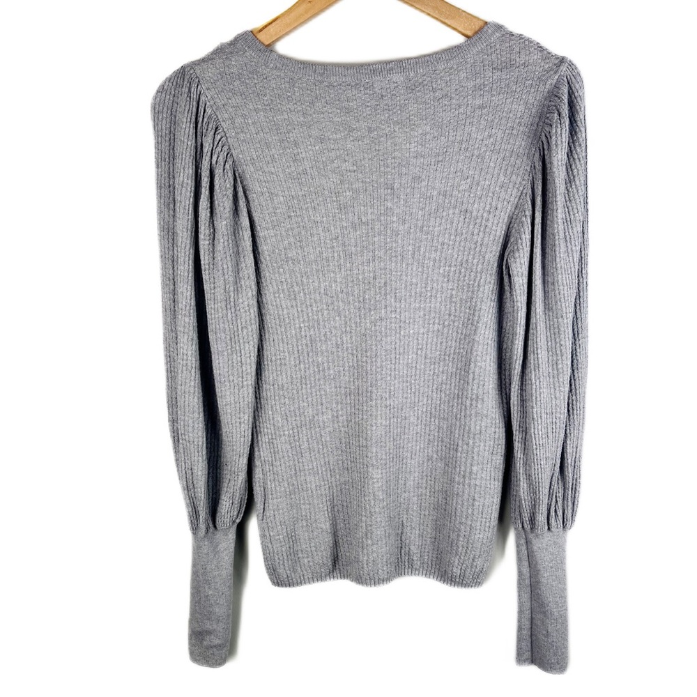 1.STATE Blouson Sleeve Textured Sweater Silver Heather - Picture 4 of 5